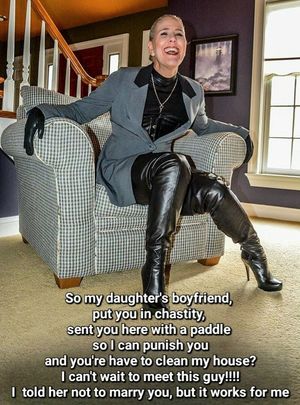 Daughter's BF puts cuckold in chastity, sends cuck to mother-in-laws house