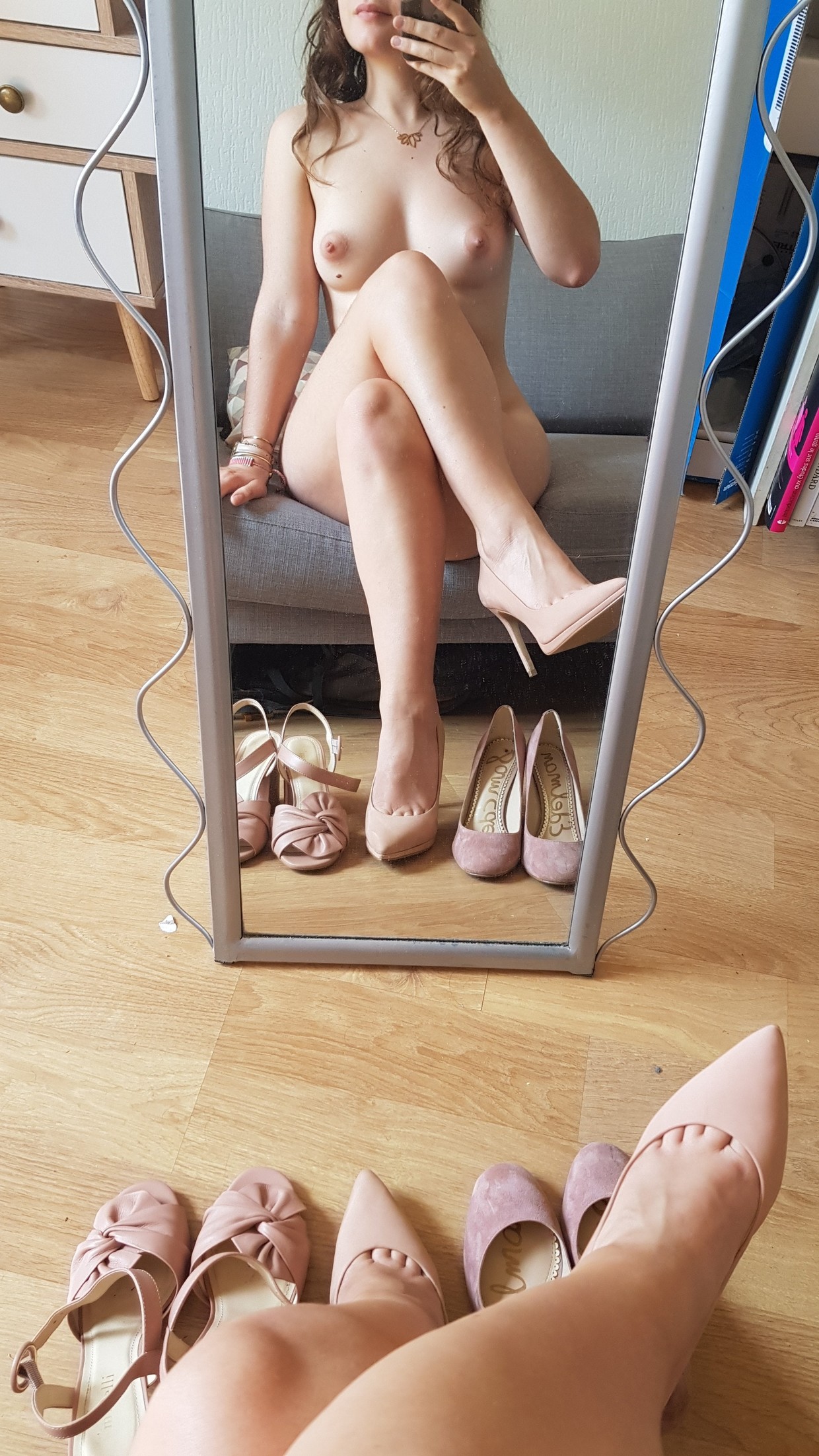 Distracted while trying on heels
