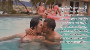 With my friends mom in pool when her friends around