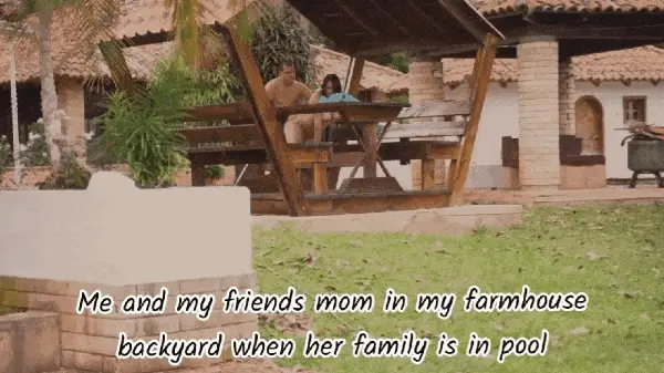 Me and my friends mom in back yard of my farmhouse