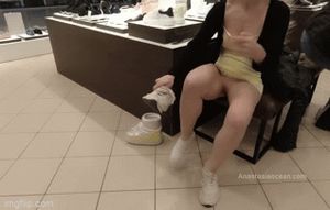 trying on shoes with no panties