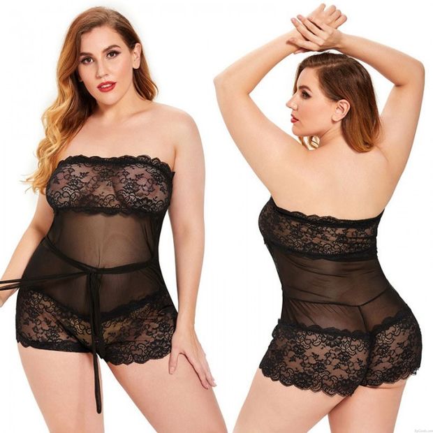 Sexy Nuisette en dentelle sans bretelles grande taille vêtements de nuit transparents vêtements de nuit pour femmes Chemise de nuit Nuisette Lingerie
