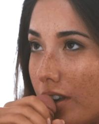 Eva Lovia cute freckled face sucking just the tip
