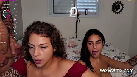 Two horny latina sluts get facials after hard pounding
