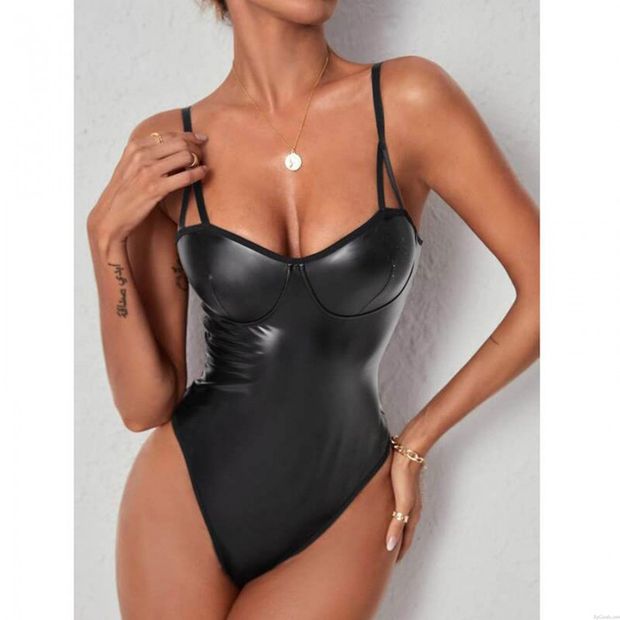 Sexy faux cuir À lanières Justaucorps Corset Teddy Salopette Femme Collants Le maillot de corps Une pièce Lingerie