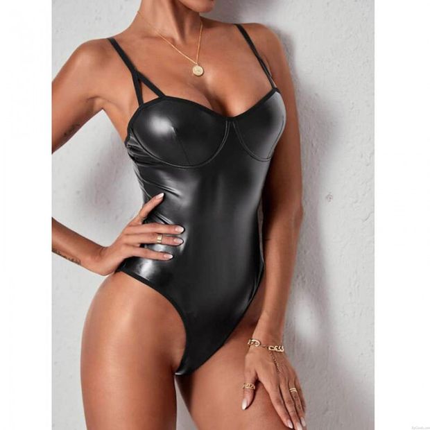 Sexy Riemen aus Kunstleder Teddy Korsett-Trikot-Overall Strumpfhosen-Body für Damen Ein Stück Unterwäsche