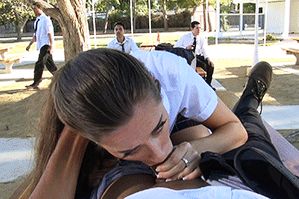 White slut slurping bbc in public