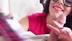 Brunette in Glasses Shows of Her Selfie Sucking Cock