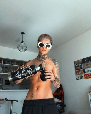 Topless, belly and coffee