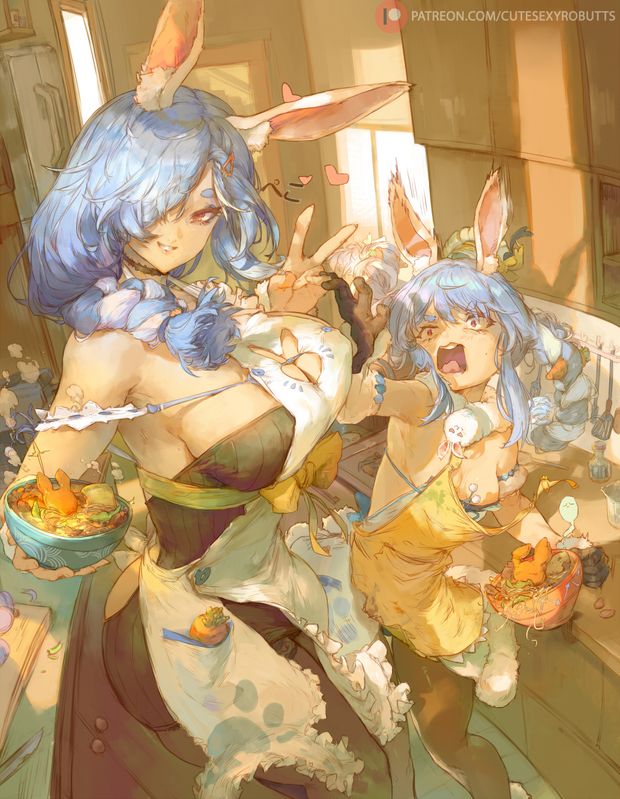 pekomama and pekora (hololive) by Cutesexyrobutts