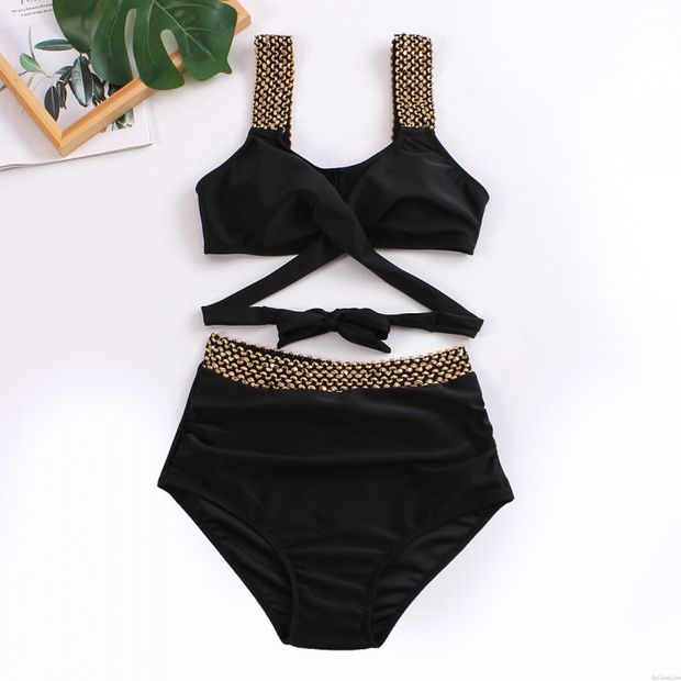 Sexy avant croix Triangle taille haute femmes maillot de bain à lacets maillots de bain deux pièces plage été maillots de bain Bikini
