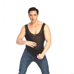 Sexy dünne transparente Mesh Splice Kunstleder Weste Tank Tops Shirt Sissy ärmellose Muskel Workout Herren Dessous