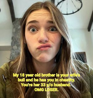 Bully's sister finds out her brother is fucking my wife and put me in chastity.