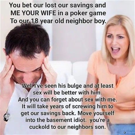 Husband loses wife in bet with the neighbors teenage son,  wife loses it.