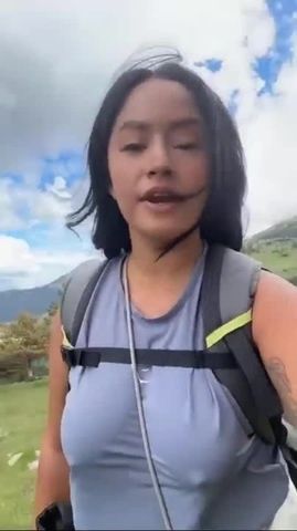 No bra sexy woman jogging