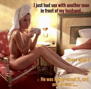 Hotwife enjoying coffee the morning after a hot date.