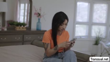 Trans babysitter gets analed by her boss while shes stuck