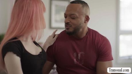 Busty pink haired Tgirl analed by BBC