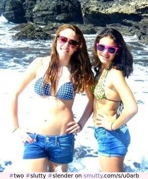 Two slutty lil Spic teensluts seductively posing by the oceanside