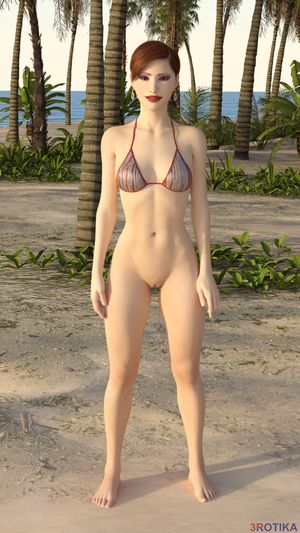 Bottomless Redhead on Beach (3DCG)