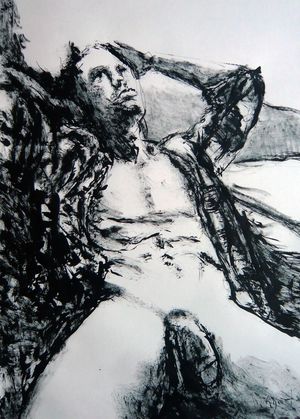 Modern Abstract Ink Drawing of a Male Nude