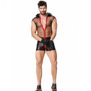 Sexy Halloween Teufelsdoktor Cosplay Herren Mesh Splice Bodysuit Spiel Rollenspiel Strumpfhosen Kostüm Trikot Overall Dessous