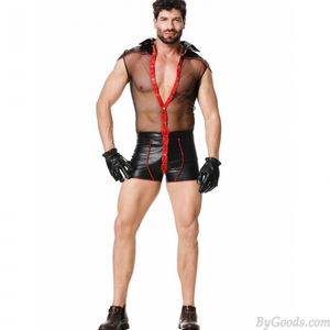 Sexy Víspera de Todos los Santos médico diablo cosplay de los hombres Traje de juego de malla de empalme Traje de medias de juego de rol Leotardo mono Lencería