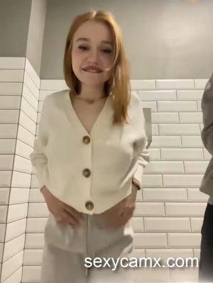 Horny teen slut give blowjob and get fucked in public toilet