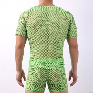 Sexy manches courtes creux résille Transparent athlétique supporter gilet débardeurs chemises Gay Pour des hommes Lingerie