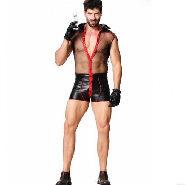Sexy Halloween diable docteur Cosplay hommes maille épissure body jeu jeu de rôle collants Costume justaucorps combinaison Lingerie