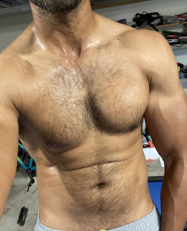 Sweaty workout chest