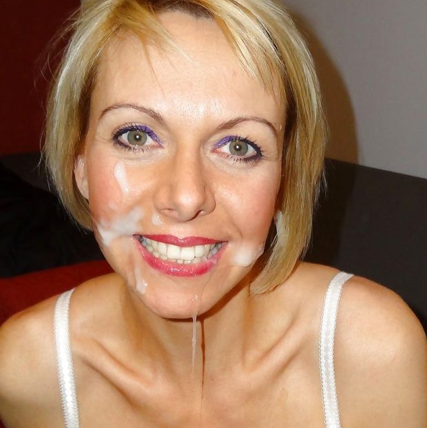 Beautiful neighbor with cum on her face