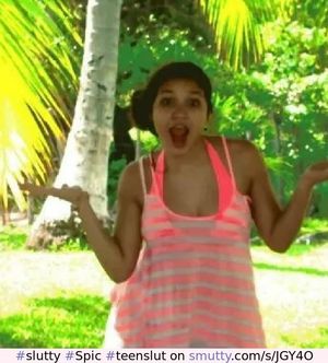 Slutty lil Spic teen slut invites a big cock in her open mouth