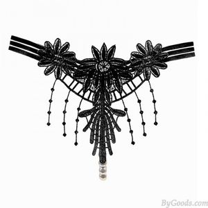 Sexy Flower Embroidery Tassel Pearl Massage Low Rise G-string Thong Seamless Naughty Slutty Underpants T-Back Lingerie Underwear