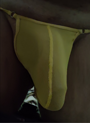 another bulge in a sheer small thong.