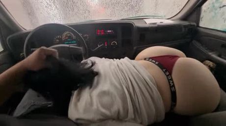 Slut sucking cock at the car wash