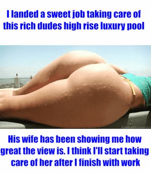 Strange that she always waits until I show up to start sunbathing by the pool