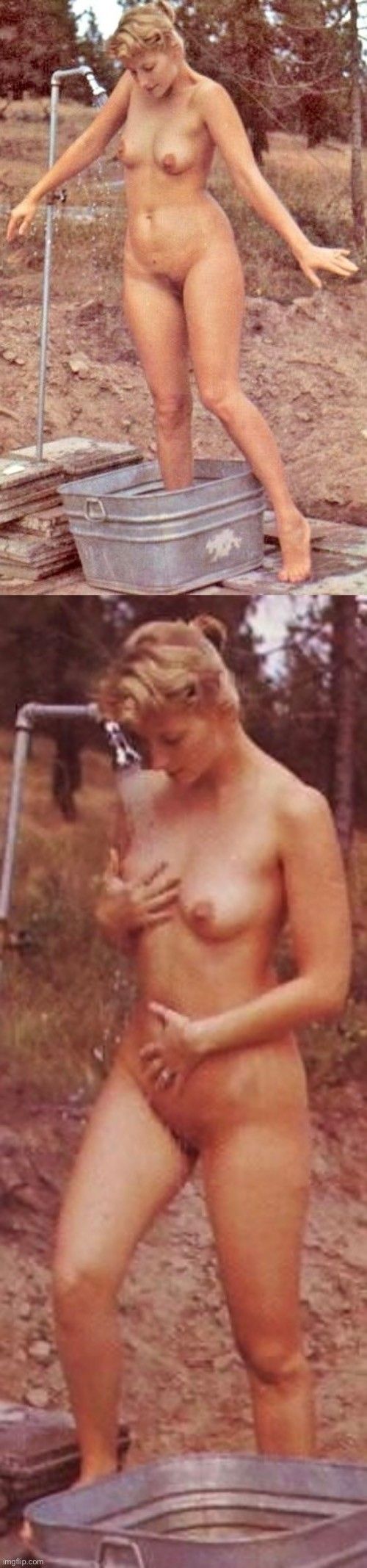 Wife taking a shower at the campgrounds
