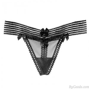 Sexy Bowknot Stripe Splice Mesh Breathable Thin Low-rise G-string Thong T-Back Lingerie Invisible Underpants Naughty Slutty Underwear