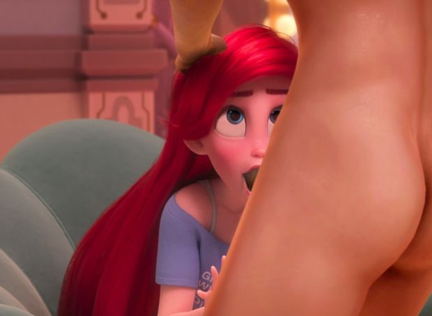 ariel artist_request blowjob blue_eyescute deepthroat disney_princess eye_contact