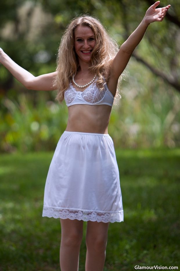 White bra and half-slip. Pretty!