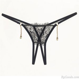 Sexy Floral Lace Crotchless Pearl Chain Mesh Breathable Low-rise Underwear Seamless Naughty Slutty Underpants T-Back Lingerie Womens G-string Thong