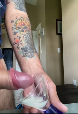 Making a brave man’s cum cocktail. Not for the weak!