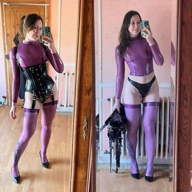 purple latex stockings