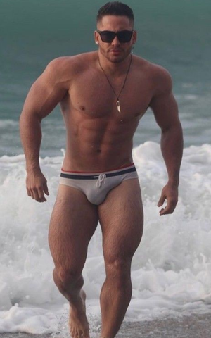 His bulging speedo