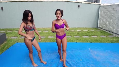 Slippery bikini wrestling