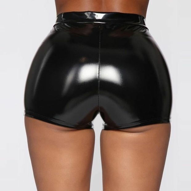 Nice ass black latex shorts...