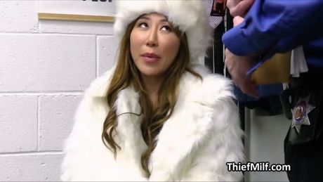 Big tit Asian thief squirts while fucked by officer