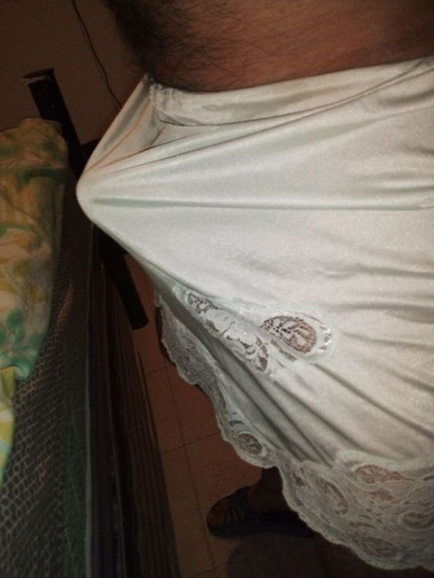 Hard Cock Tenting a Gorgeous Slip.