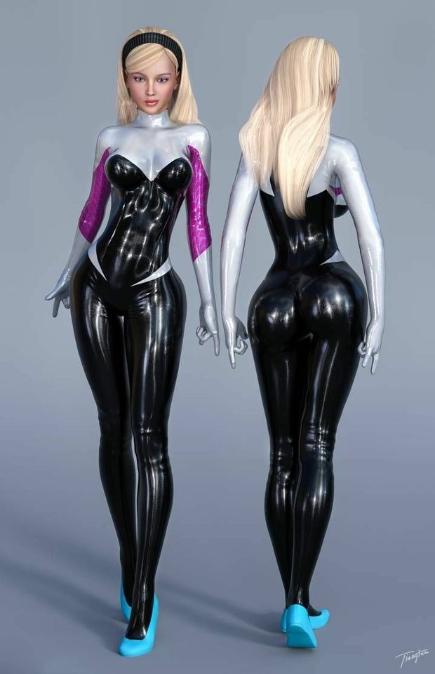 Pretty blonde nice ass black latex cosplay...